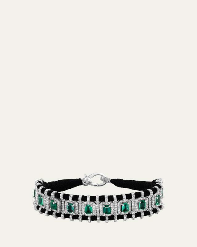 Emerald-Cut Emerald and Diamond Woven Bracelet